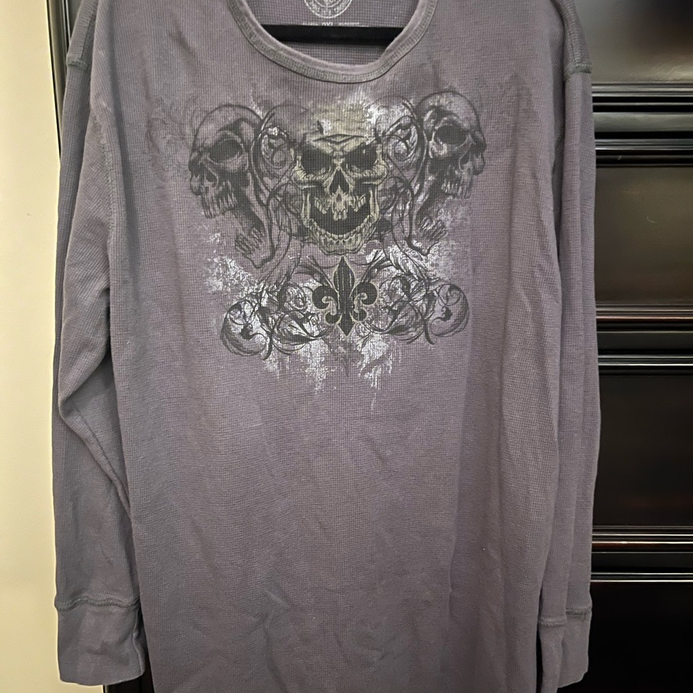 Affliction Charcoal Skull Graphic Long Sleeve Shirt